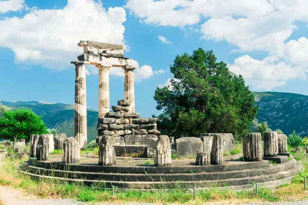 Zřícenina Starověkého Řeckého Chrámu Athény Delphi Řecko — Stock fotografie