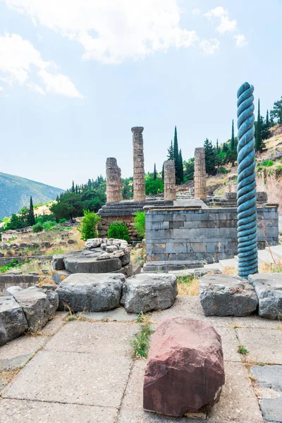 Ruinele Unui Vechi Templu Grecesc Lui Apollo Din Delphi Grecia — Fotografie, imagine de stoc