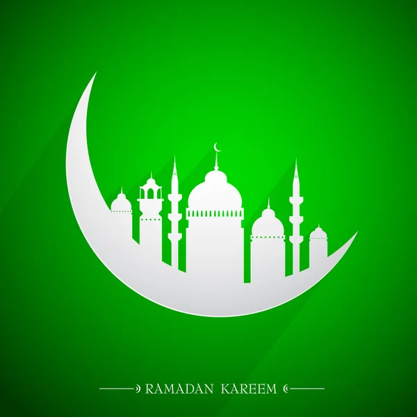 Islamic holy month Ramadan emblem with moon and mosque — Stock Vector