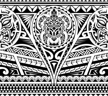 Tribal armband design in Maori ethnic style with turtle and mask clipart
