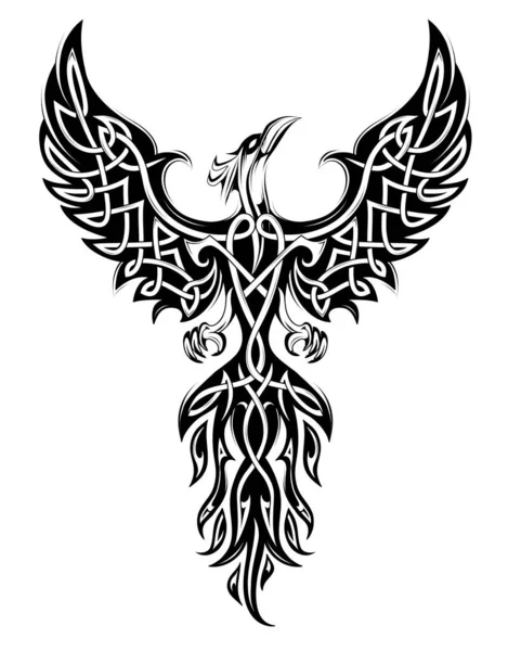 Elegant Phoenix Drawing Celtic Style Elements — Vector de stock