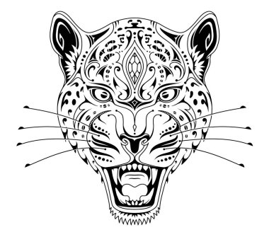 Kükreyen jaguar kafası. Dövme tasarımı ve tişört baskısı için iyi.