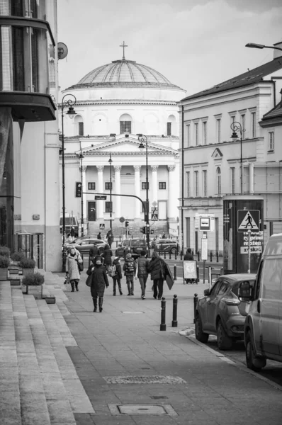 Варшава Поланд Марта 2022 Года Вид Центр Города Церковь Святого — стоковое фото