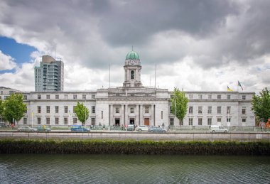 CORK, IRELAND. JUNE 03, 2022. Panoramic view to the City Hall from the embankment. Old city center. Summertime