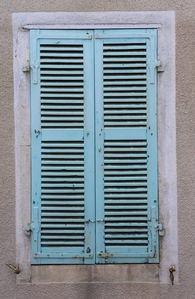 Closed Blue Shutters House France — 图库照片
