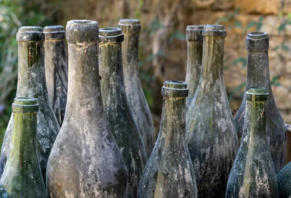 Old Dirty Green Bottles France — 图库照片
