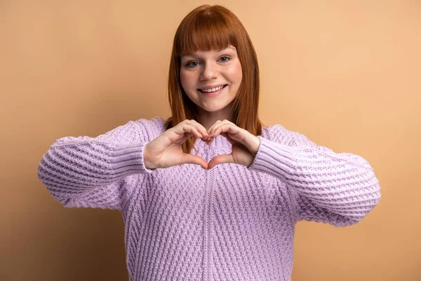 Love You Portrait Attractive Romantic Young Woman Ginger Hair Standing — Fotografia de Stock