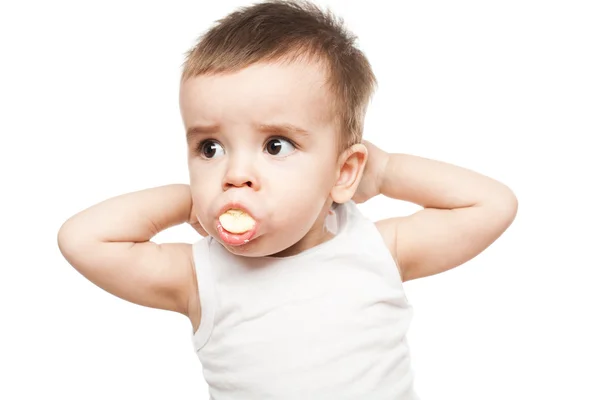 Klein kind gezond voedsel fruit eten — Stockfoto