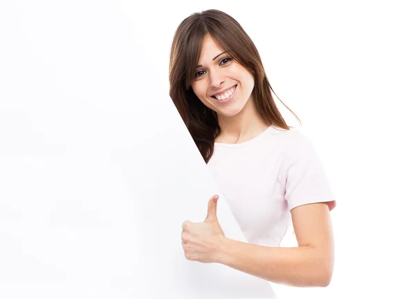 Ritratto di una giovane donna con cartellone bianco — Foto Stock