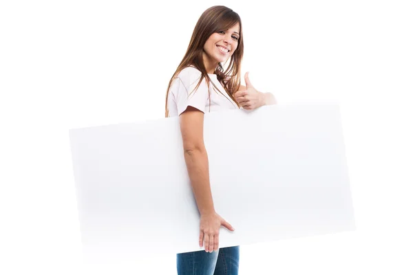 Retrato de uma jovem com cartaz em branco — Fotografia de Stock