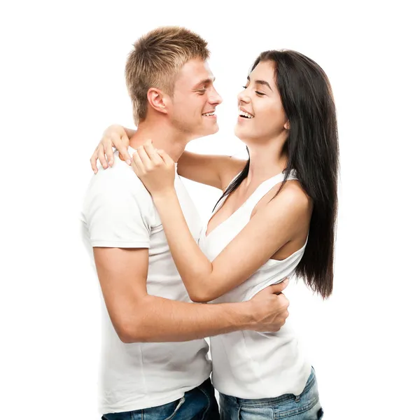 Feliz jovem casal em roupas casuais — Fotografia de Stock