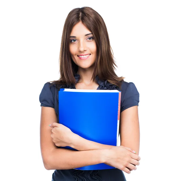 Beautiful business woman holding folder — Stock Photo, Image