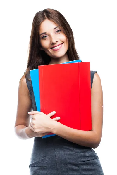 Mulher de negócios bonita segurando pasta — Fotografia de Stock