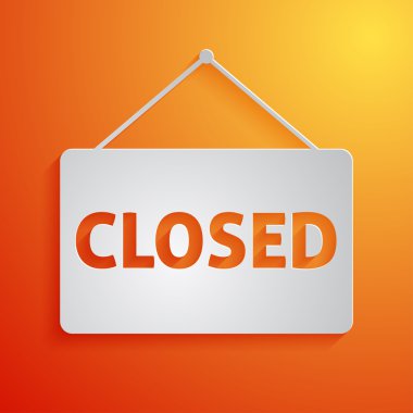 White closed sign vector icon on orange background clipart