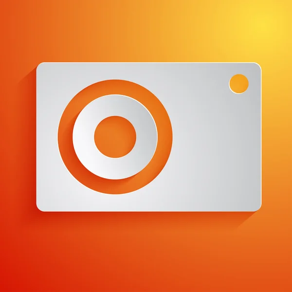Fénykép fényképezőgép fehér ikon a narancssárga háttérrel. Vektoros illusztráció — Stock Vector
