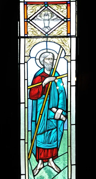 Stained glass window depicting Saint in the church — Stock Photo, Image