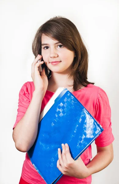 Teenage girl talking on the phone. All on white background. — Stock Photo, Image