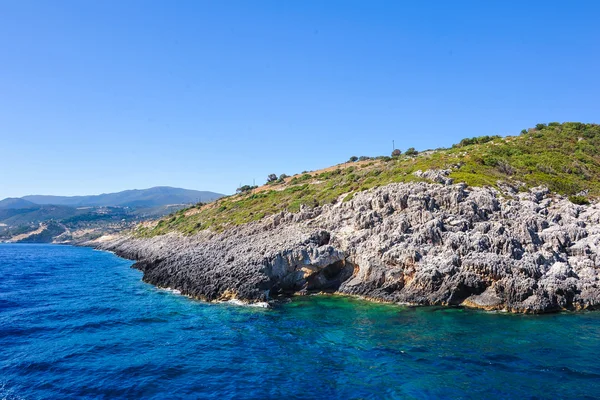 海岸的海岸的扎金索斯从海 greece.view. — 图库照片