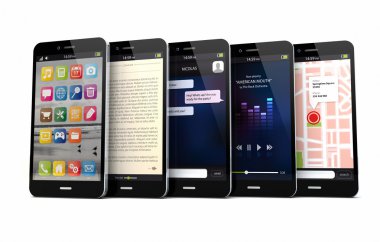 five smart phones clipart
