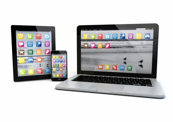 Laptop, telefone smatrp e tablet pc — Fotografia de Stock