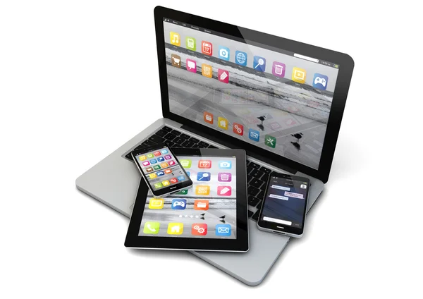 Laptop, smartphones e tablet — Fotografia de Stock