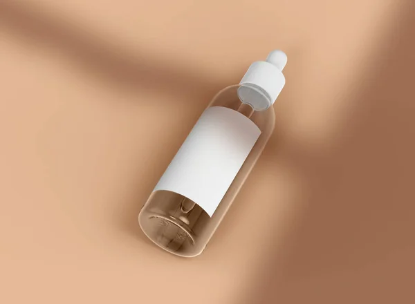 Bottiglia Contagocce Vetro Vista Dall Alto Sfondo Marrone Con Ombra — Foto Stock
