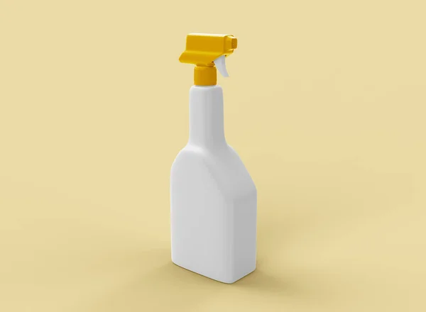 黄色の背景にスプレークリーナーボトル 分離製品 3Dレンダリング — ストック写真