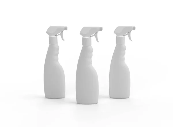 Garrafas Spray Fundo Branco Produtos Isolados Renderização — Fotografia de Stock