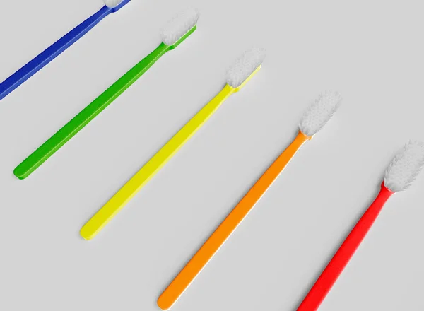 Kleurrijke Tandenborstels Set Afzonderlijke Producten Rendering — Stockfoto