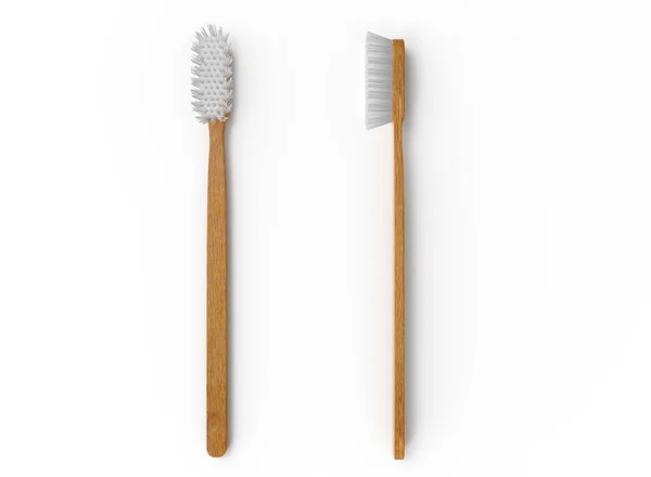 Front Side View Wooden Toothbrushes White Background Isolated Product Rendering — Stock Photo, Image