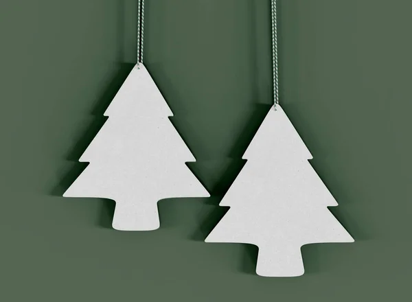 Christmas Tree Gift Tags Green Background 렌더링 — 스톡 사진