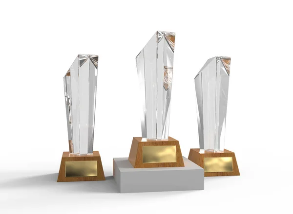 Glass Trophies Prizes Mockup Isolated Trophies Rendering — Stock Photo, Image
