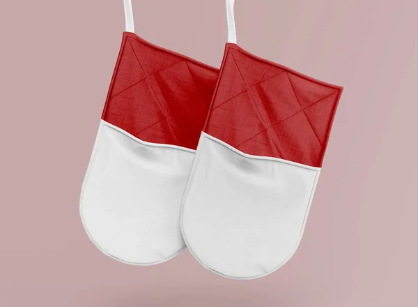 Two Red Oven Gloves Hanging Red Oven Gloves Hanging Isolated —  Fotos de Stock