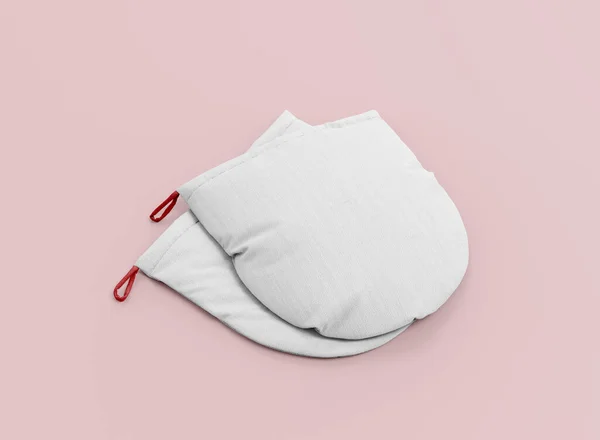 Two Oven Gloves with Red Lanyard on Pink Background. Oven Gloves Isolated. 3d Rendering