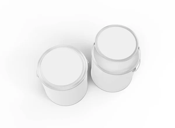 Top View Two Paint Buckets One Them Open Mockup Paint — 스톡 사진