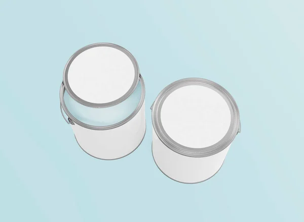 Top View Two Paint Buckets Waaronder Open Mockup Verfemmers Geïsoleerd — Stockfoto