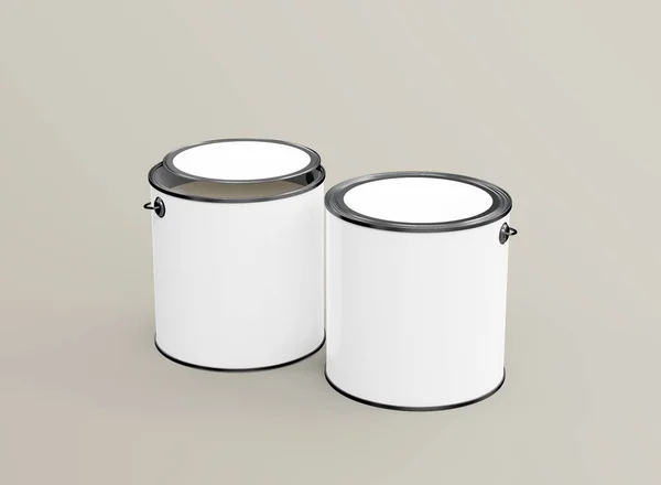 Front View Two Paint Buckets One Them Open Beige Paint — Fotografia de Stock