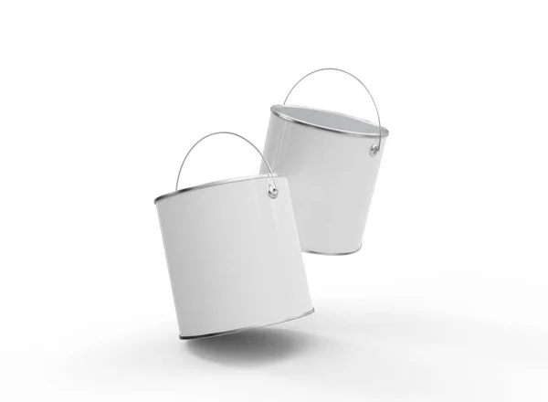 Two Floating Paint Buckets Mockup Two Paint Buckets Isolated Rendering — Stockfoto