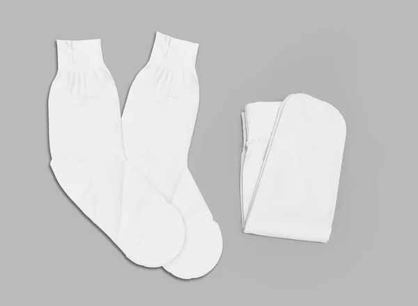 White Pair Folded Stretched Socks Grey Background Mockup Isolated Socks — Fotografia de Stock