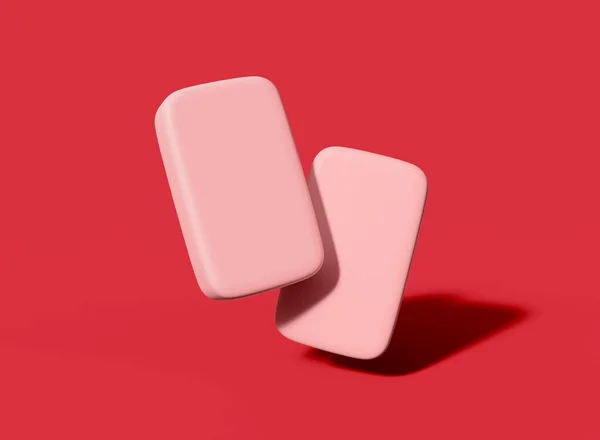 赤の背景にピンクの長方形の石鹸バーモックアップ アイソールピンクの石鹸 3Dレンダリング — ストック写真