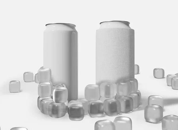 Can Can Cooler Con Ice Cubes Mockup — Foto Stock
