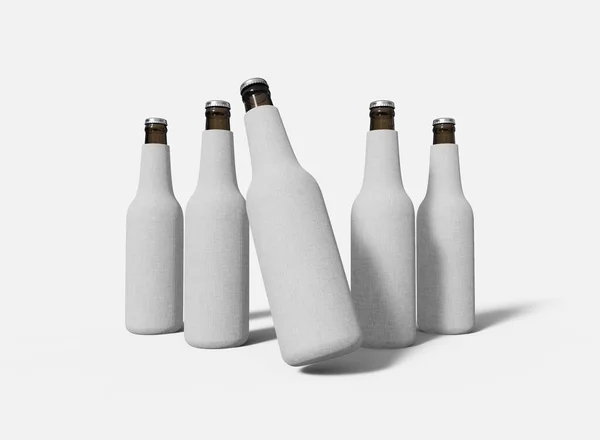 Set Bottiglia Con Maniche Raffreddamento Mockup Bottiglie Isolate Koozies Set — Foto Stock