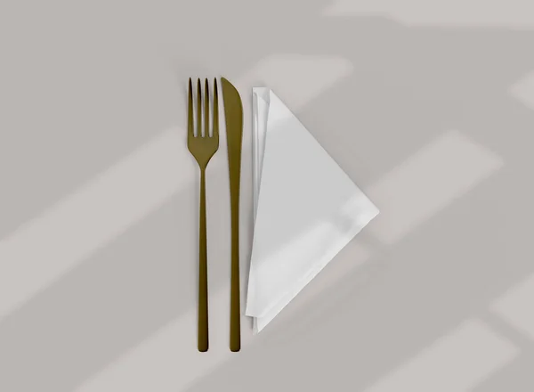 Top View Servett Med Golden Cutlery Mockup Isolerade Objekt Konvertering — Stockfoto