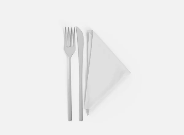 顶部视图Napkin与餐具调味 分离的物体 3D渲染 — 图库照片