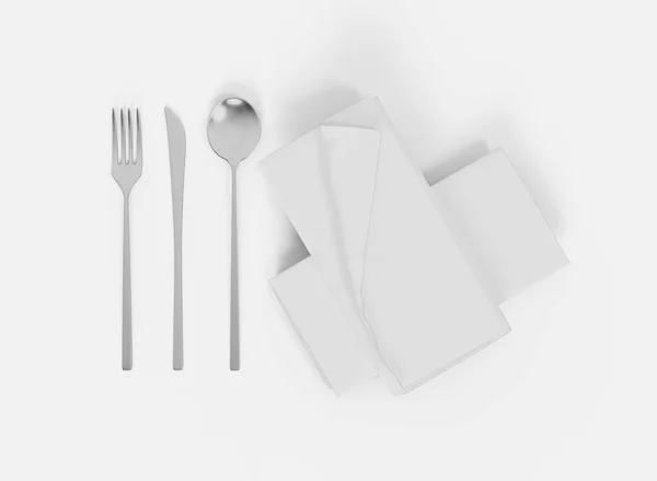 Table Setting Set Mockup Isolated Napkins Cutlery Rendering — Foto Stock