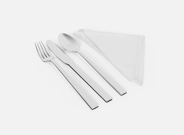 Cutlery Napkin Mockup Isolated Table Setting Set Rendering —  Fotos de Stock