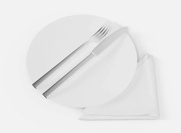 Place Setting Mockup Isolated Plate Cutlery Napkin Rendering — 스톡 사진