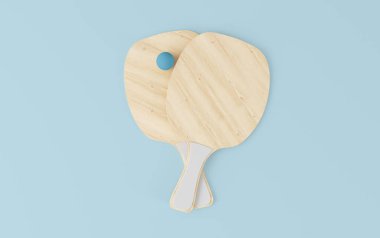 Kauçuk Top Mockup 'lı Top Manzaralı Tahta Kumsal Raketleri. Issız plaj yarasaları. 3d oluşturma