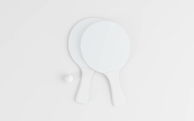 Plastik Top Mockup 'lı Top Manzaralı Boş Plaj Yarasaları. Issız plaj raketleri. 3d oluşturma