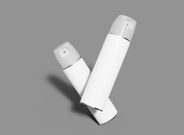 Gri Arkaplan 'da Aerosol Can Mockup. İzole Ürün. 3d Hazırlama